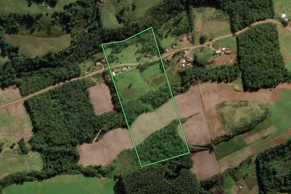Imagem de satélite do imóvel rural em Modelo (SC), com o contorno declarado no CAR desenhado por cima.