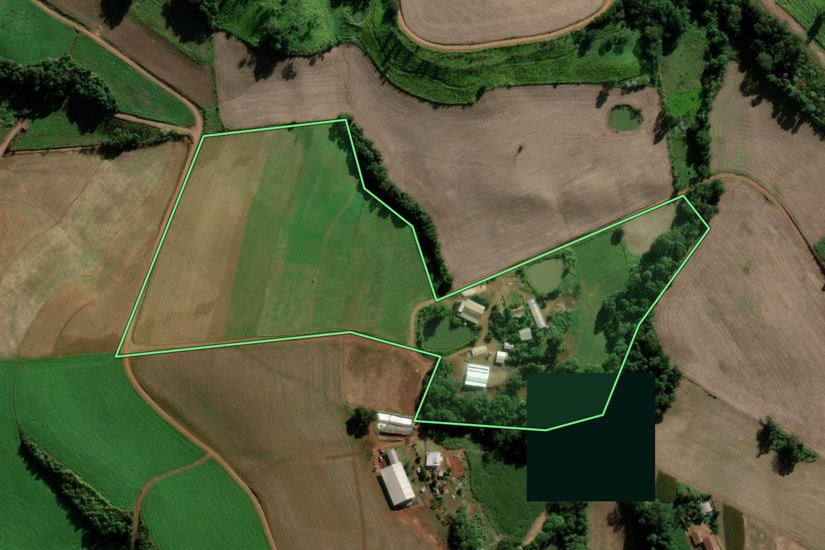 Imagem de satélite do imóvel rural em Modelo (SC), com o contorno declarado no CAR desenhado por cima.