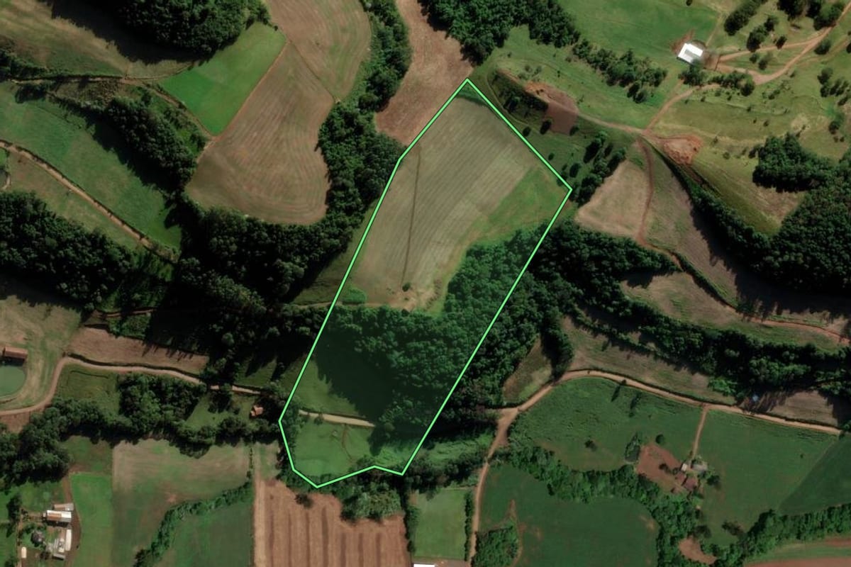Imagem de satélite do imóvel rural em Modelo (SC), com o contorno declarado no CAR desenhado por cima.