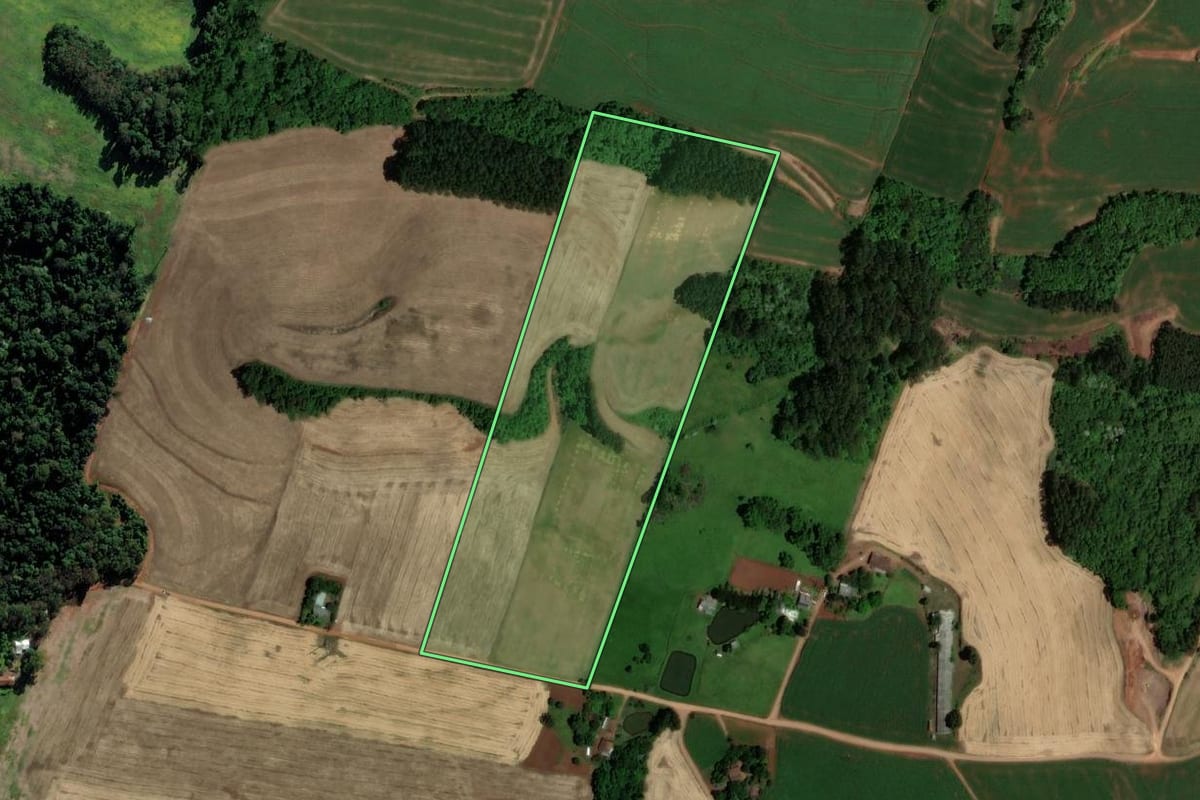 Imagem de satélite do imóvel rural em Modelo (SC), com o contorno declarado no CAR desenhado por cima.