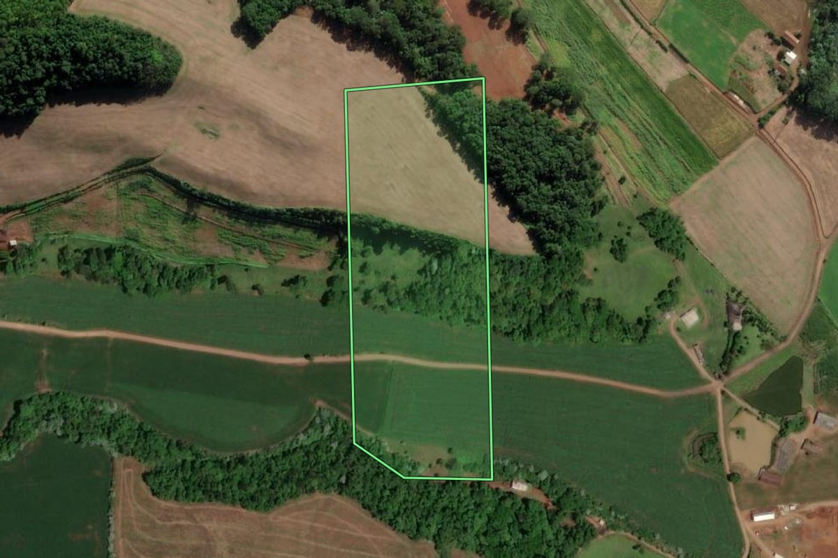 Imagem de satélite do imóvel rural em Modelo (SC), com o contorno declarado no CAR desenhado por cima.