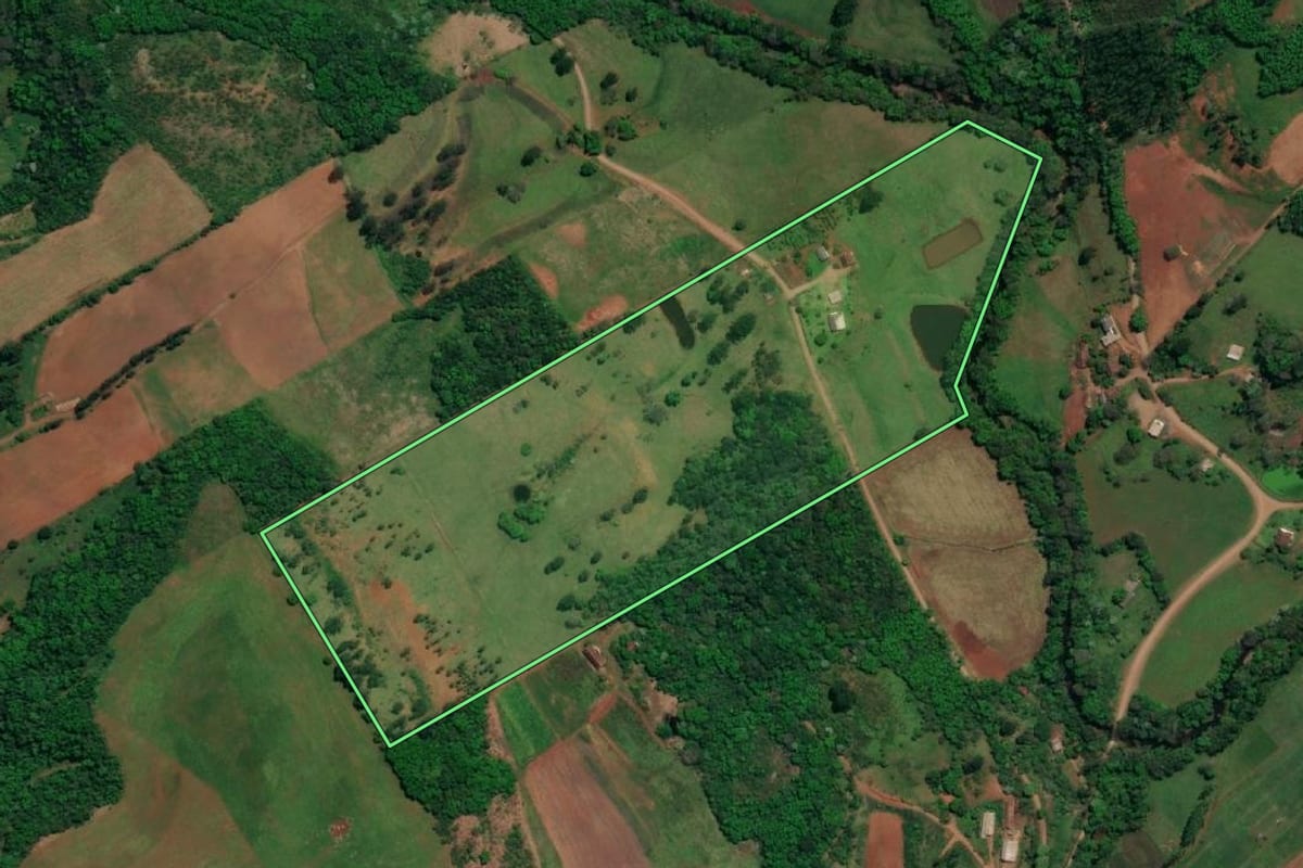 Imagem de satélite do imóvel rural em Mondaí (SC), com o contorno declarado no CAR desenhado por cima.
