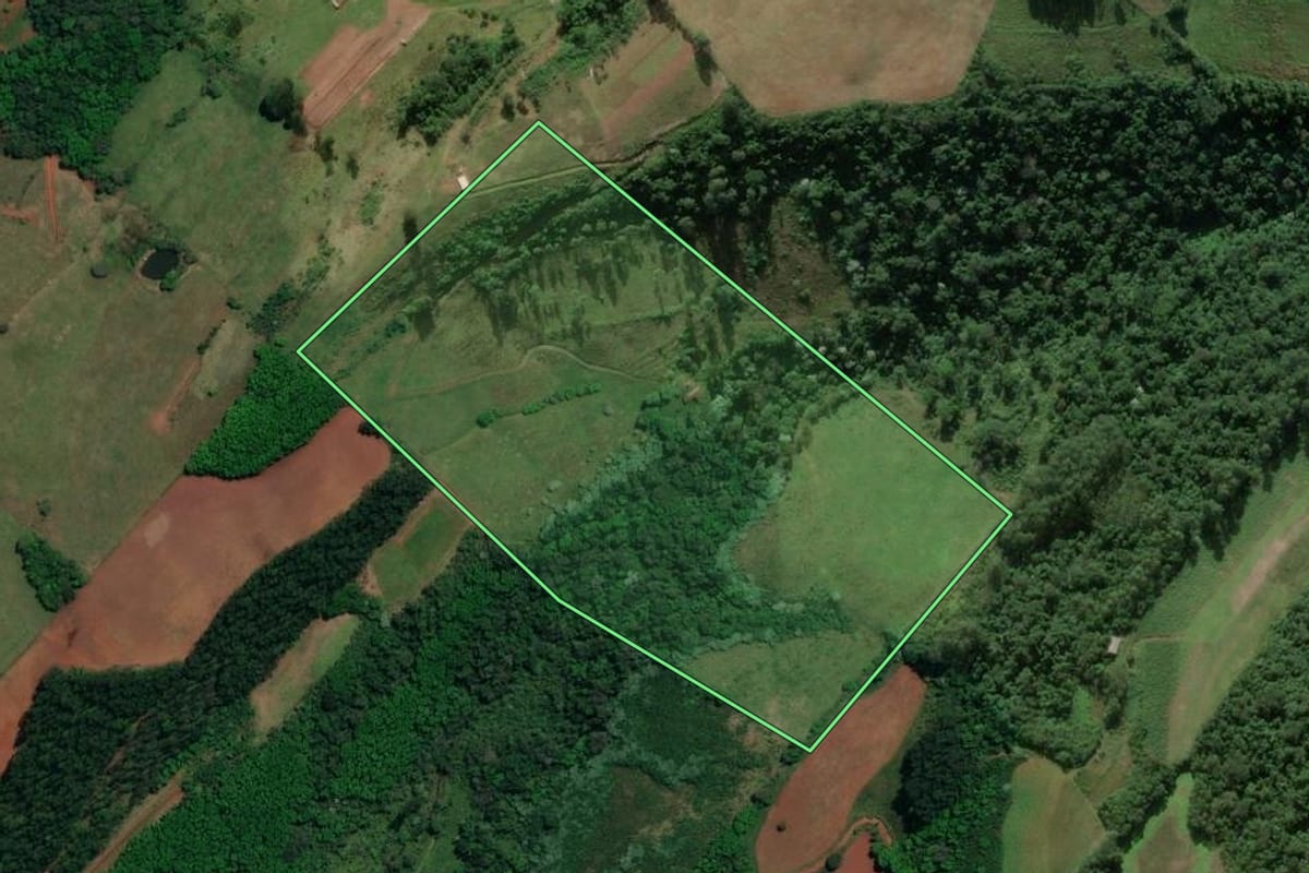 Imagem de satélite do imóvel rural em Mondaí (SC), com o contorno declarado no CAR desenhado por cima.