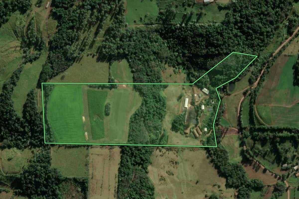 Imagem de satélite do imóvel rural em Mondaí (SC), com o contorno declarado no CAR desenhado por cima.