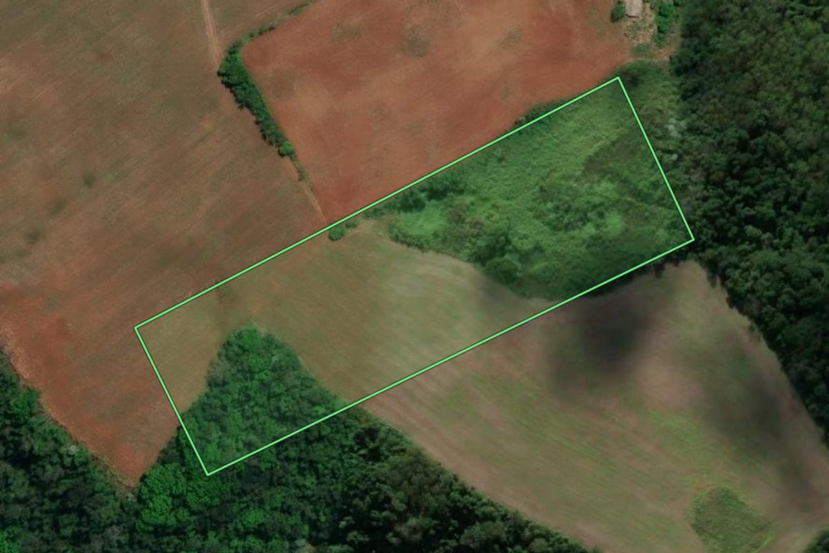 Imagem de satélite do imóvel rural em Mondaí (SC), com o contorno declarado no CAR desenhado por cima.