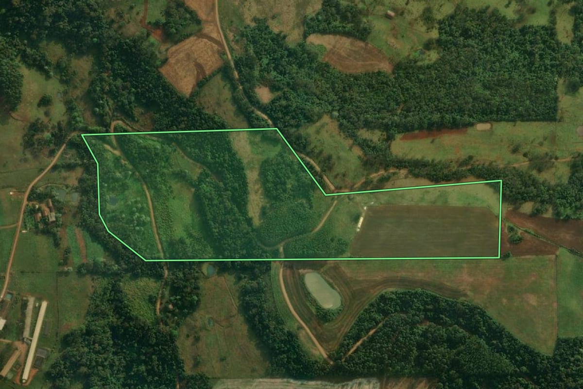 Imagem de satélite do imóvel rural em Mondaí (SC), com o contorno declarado no CAR desenhado por cima.