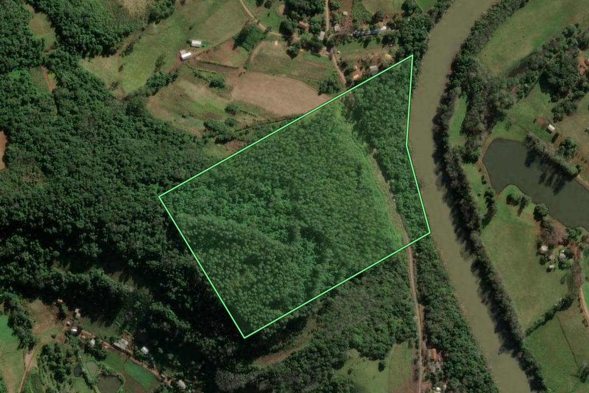 Imagem de satélite do imóvel rural em Mondaí (SC), com o contorno declarado no CAR desenhado por cima.