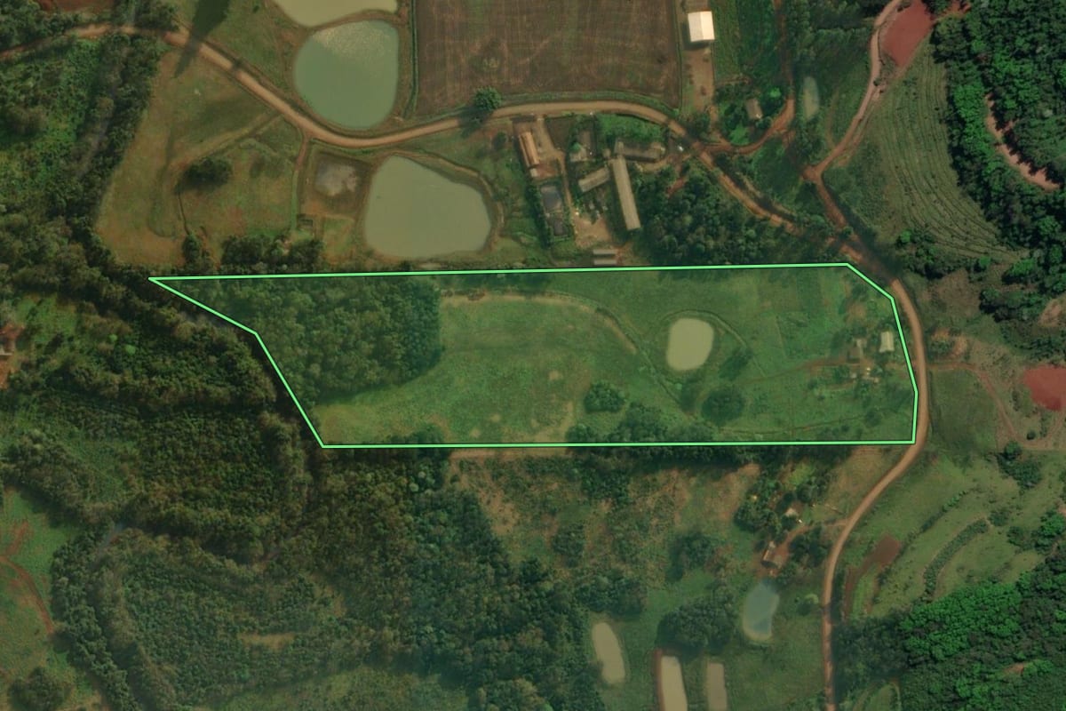 Imagem de satélite do imóvel rural em Mondaí (SC), com o contorno declarado no CAR desenhado por cima.