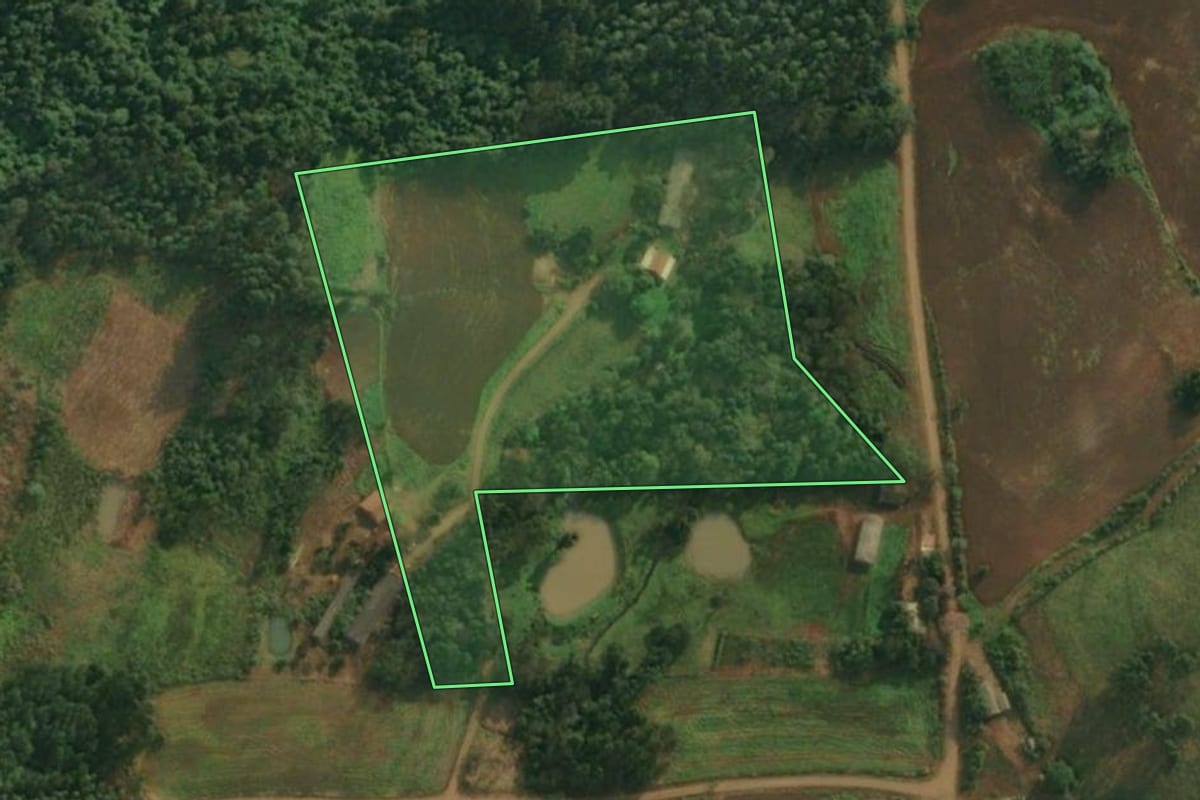 Imagem de satélite do imóvel rural em Mondaí (SC), com o contorno declarado no CAR desenhado por cima.