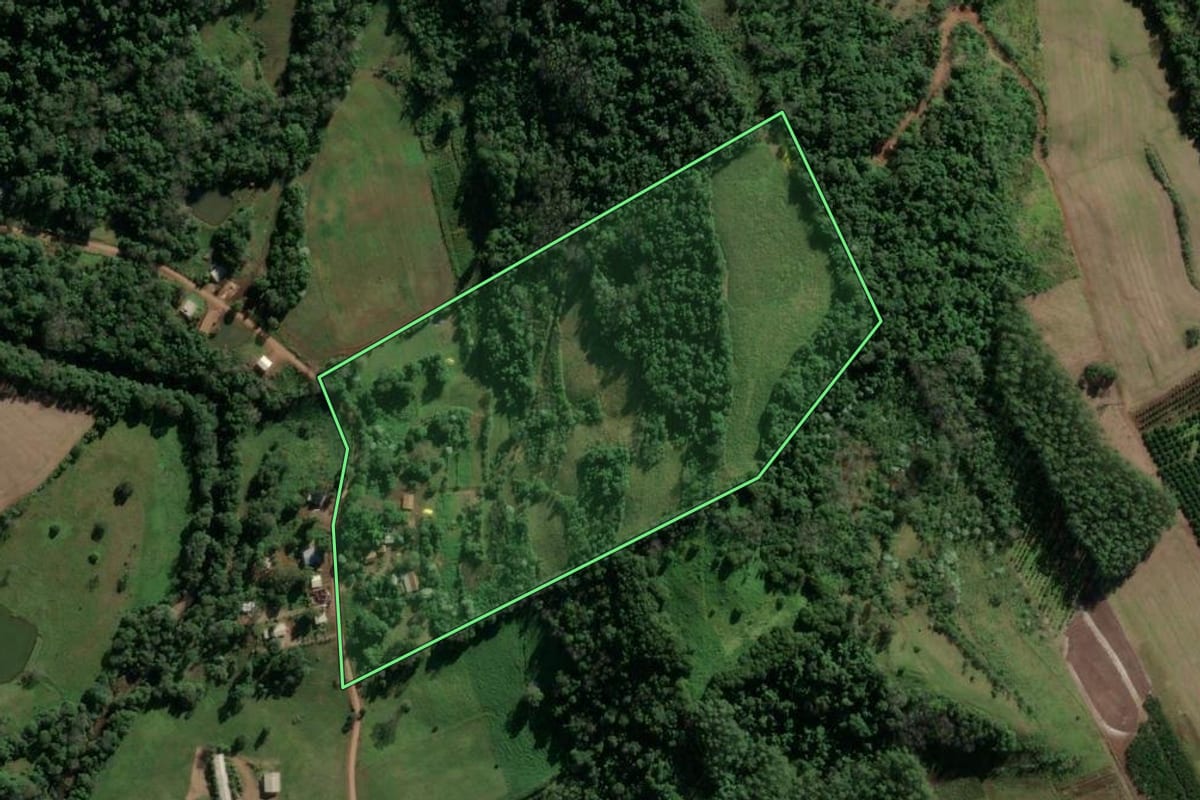Imagem de satélite do imóvel rural em Mondaí (SC), com o contorno declarado no CAR desenhado por cima.
