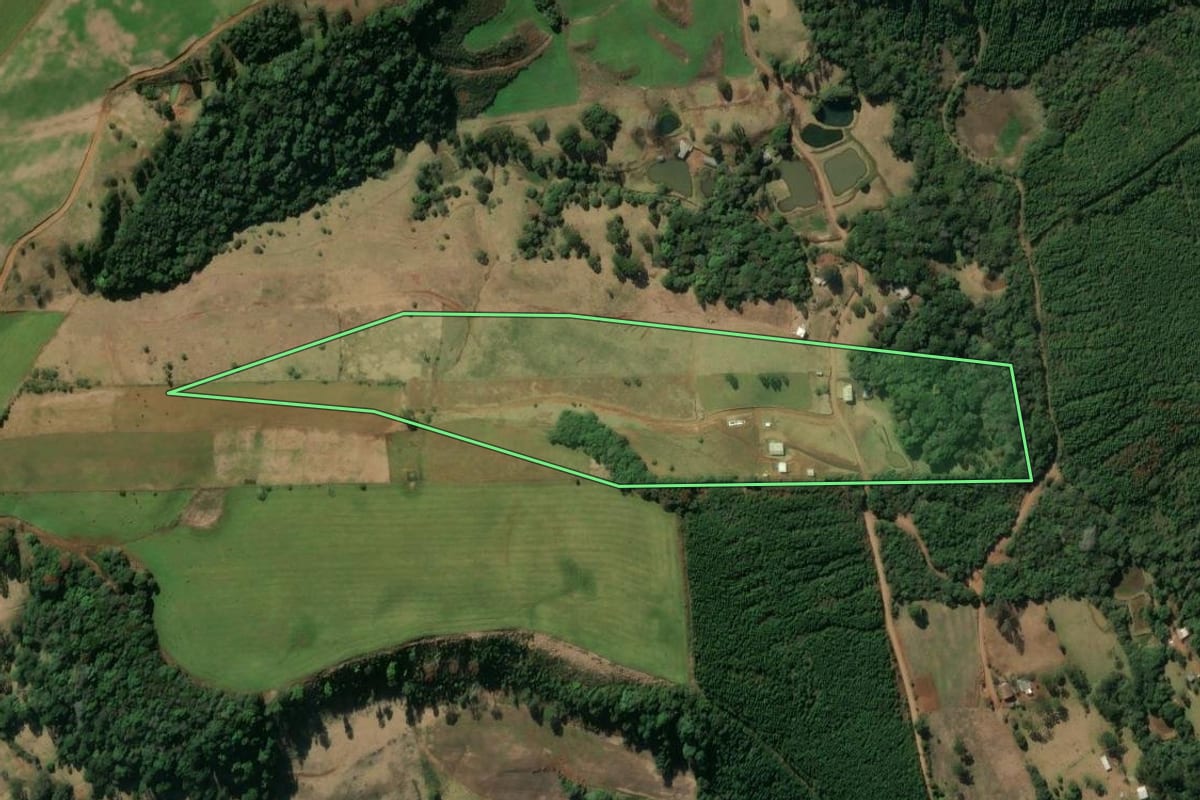 Imagem de satélite do imóvel rural em Monte Carlo (SC), com o contorno declarado no CAR desenhado por cima.