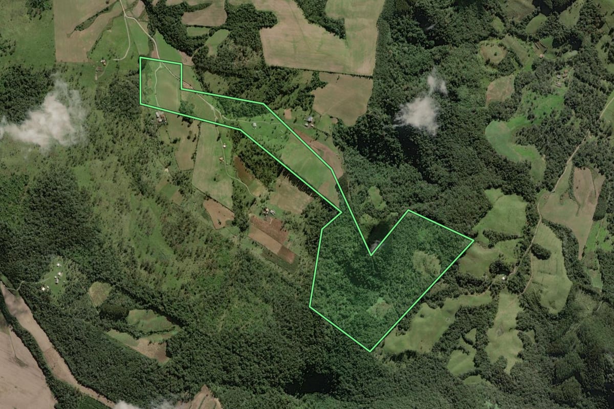 Imagem de satélite do imóvel rural em Monte Castelo (SC), com o contorno declarado no CAR desenhado por cima.