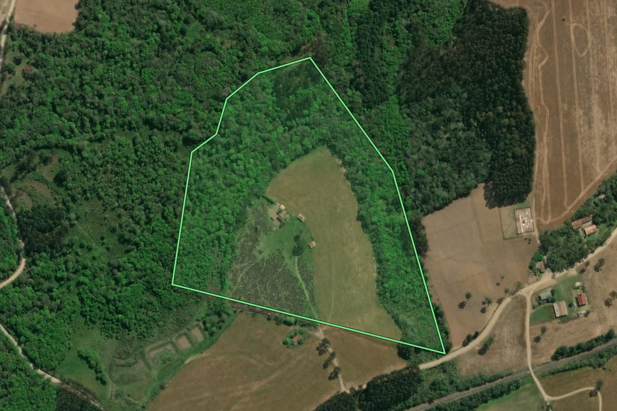 Imagem de satélite do imóvel rural em Monte Castelo (SC), com o contorno declarado no CAR desenhado por cima.