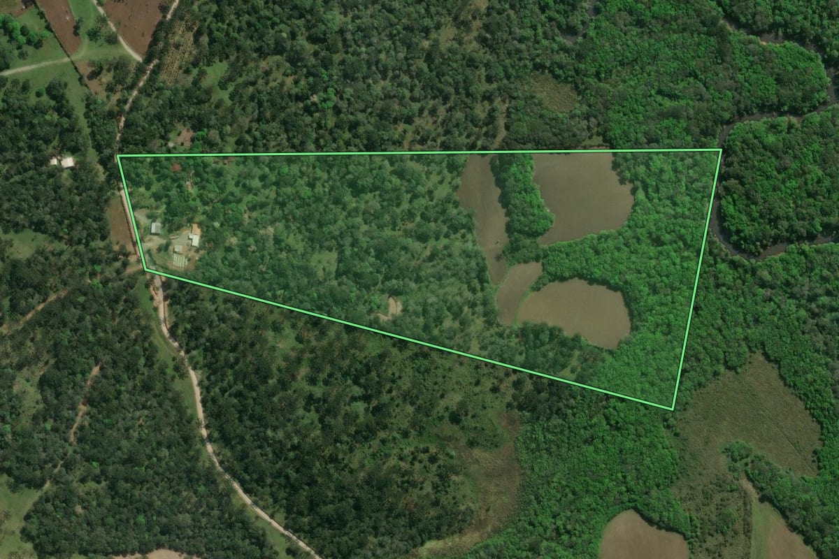 Imagem de satélite do imóvel rural em Monte Castelo (SC), com o contorno declarado no CAR desenhado por cima.