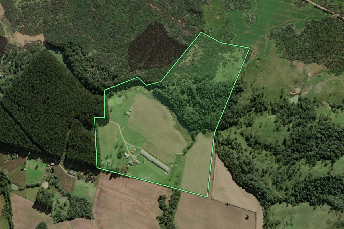 Imagem de satélite do imóvel rural em Monte Castelo (SC), com o contorno declarado no CAR desenhado por cima.