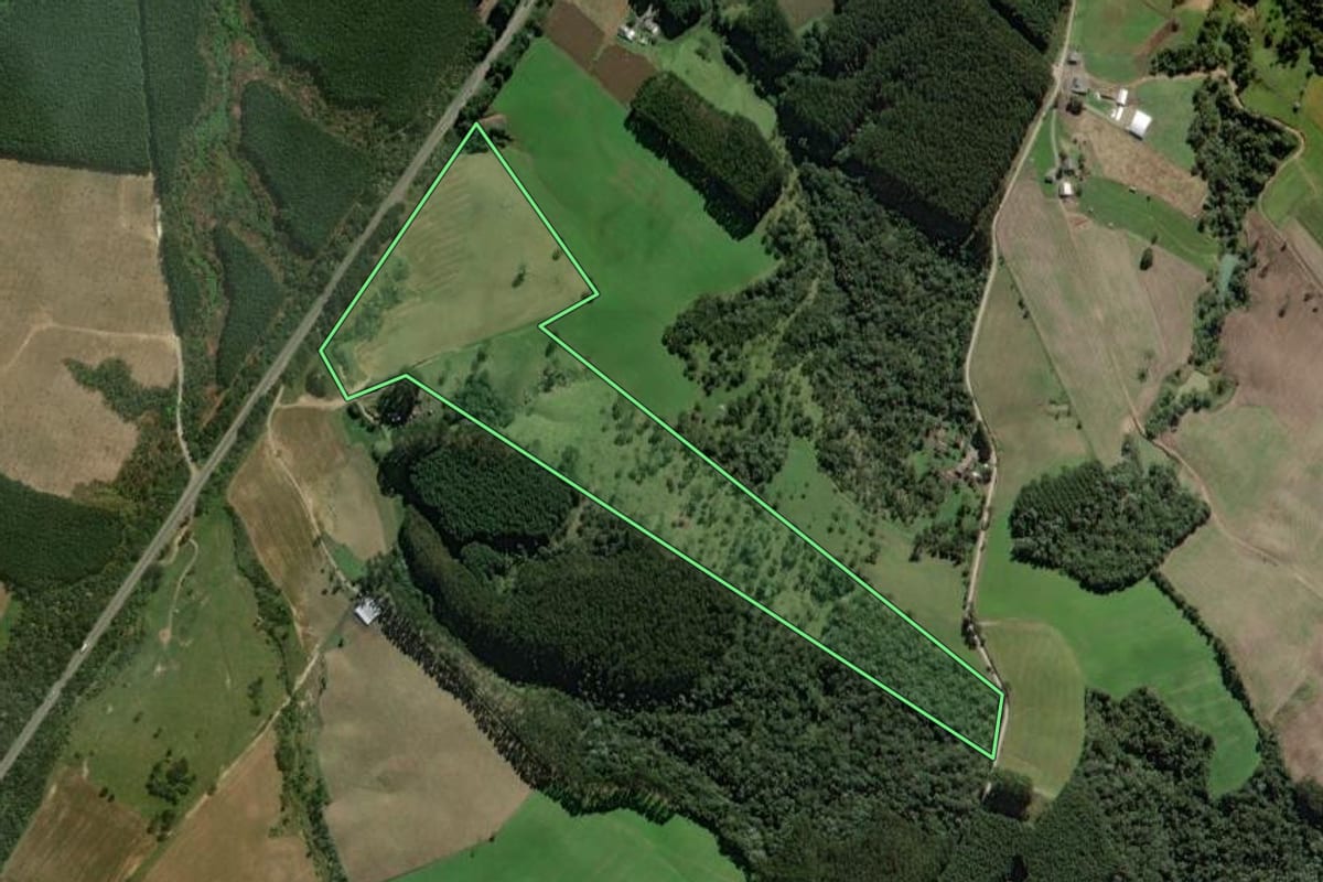Imagem de satélite do imóvel rural em Monte Castelo (SC), com o contorno declarado no CAR desenhado por cima.
