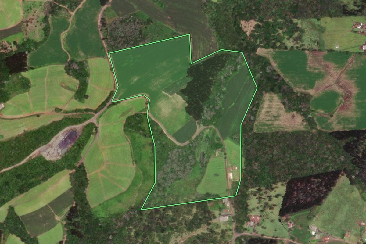 Imagem de satélite do imóvel rural em Monte Castelo (SC), com o contorno declarado no CAR desenhado por cima.