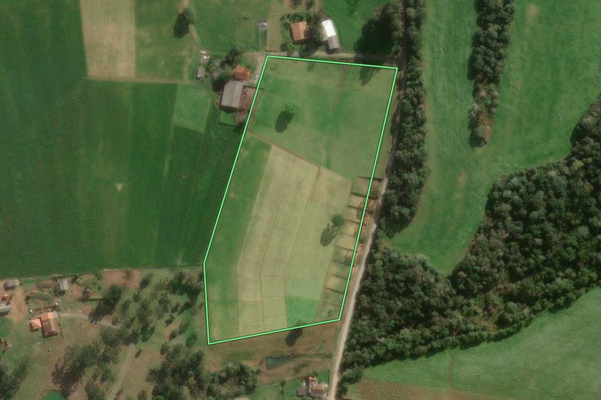 Imagem de satélite do imóvel rural em Monte Castelo (SC), com o contorno declarado no CAR desenhado por cima.