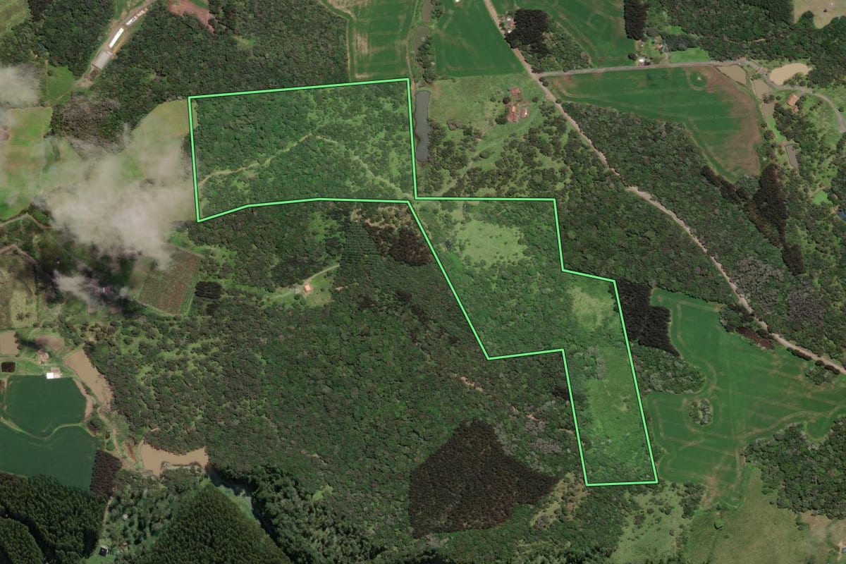 Imagem de satélite do imóvel rural em Monte Castelo (SC), com o contorno declarado no CAR desenhado por cima.