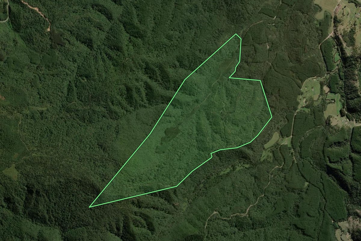 Imagem de satélite do imóvel rural em Monte Castelo (SC), com o contorno declarado no CAR desenhado por cima.
