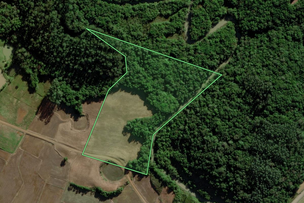 Imagem de satélite do imóvel rural em Morro Grande (SC), com o contorno declarado no CAR desenhado por cima.