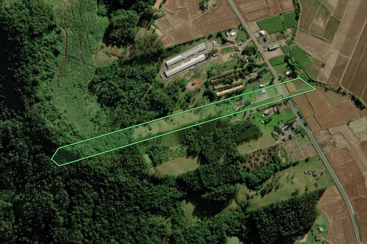 Imagem de satélite do imóvel rural em Morro Grande (SC), com o contorno declarado no CAR desenhado por cima.