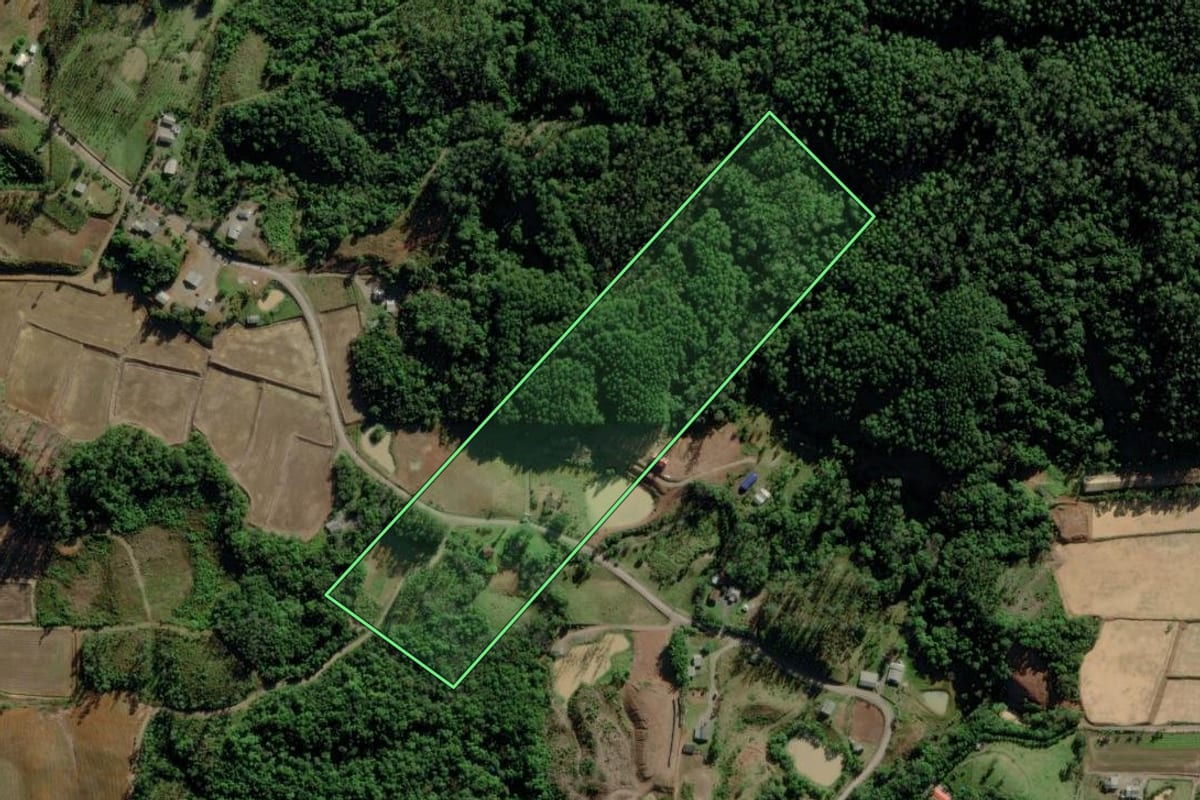 Imagem de satélite do imóvel rural em Morro Grande (SC), com o contorno declarado no CAR desenhado por cima.