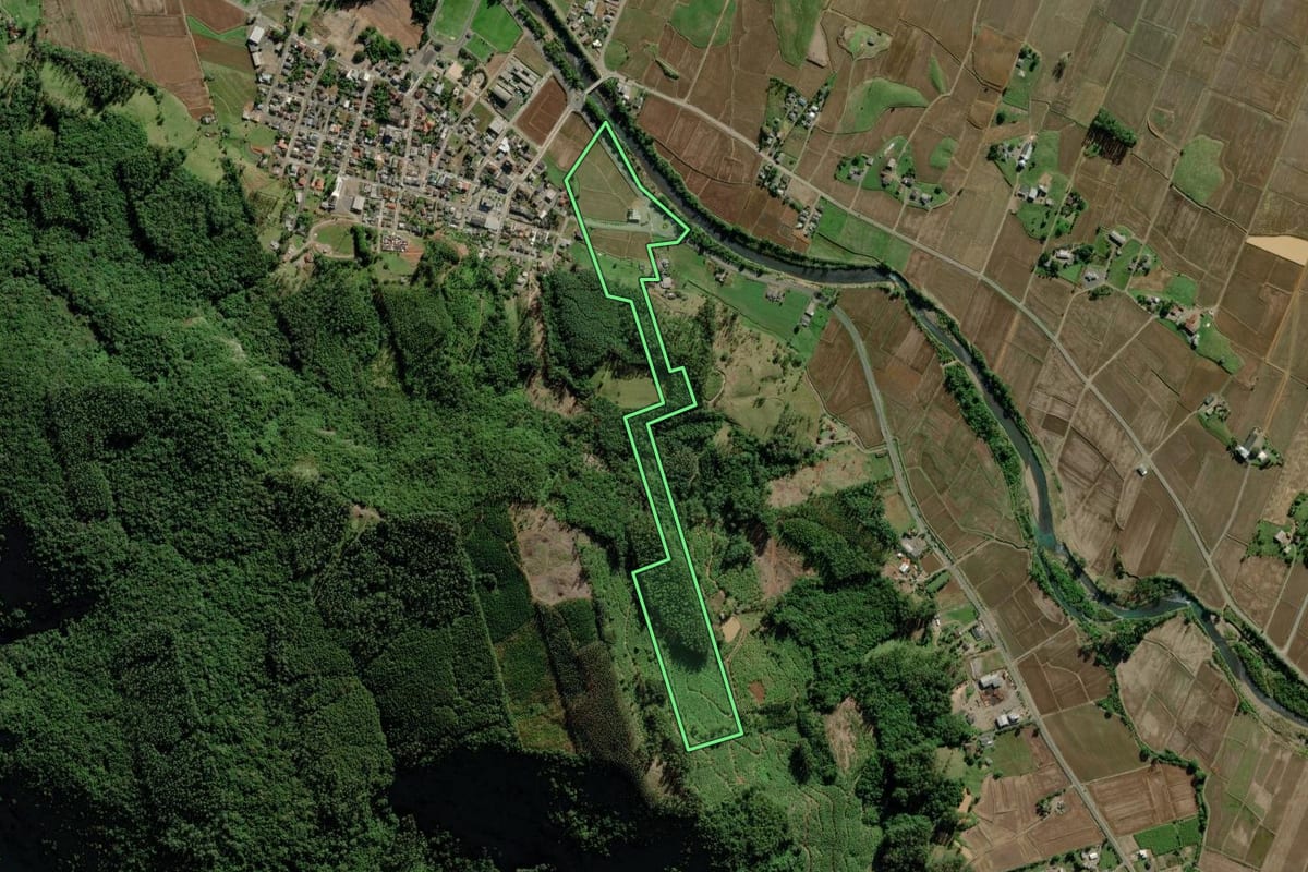 Imagem de satélite do imóvel rural em Morro Grande (SC), com o contorno declarado no CAR desenhado por cima.