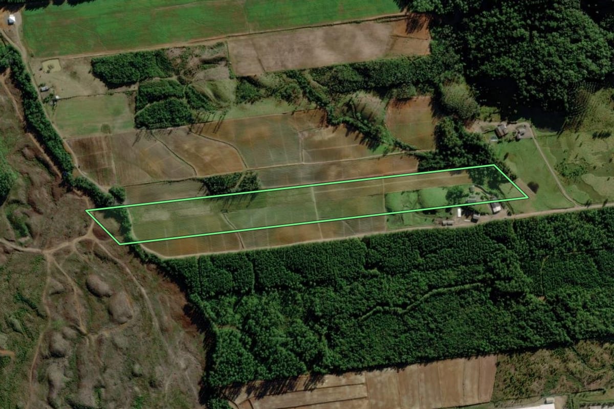 Imagem de satélite do imóvel rural em Morro Grande (SC), com o contorno declarado no CAR desenhado por cima.