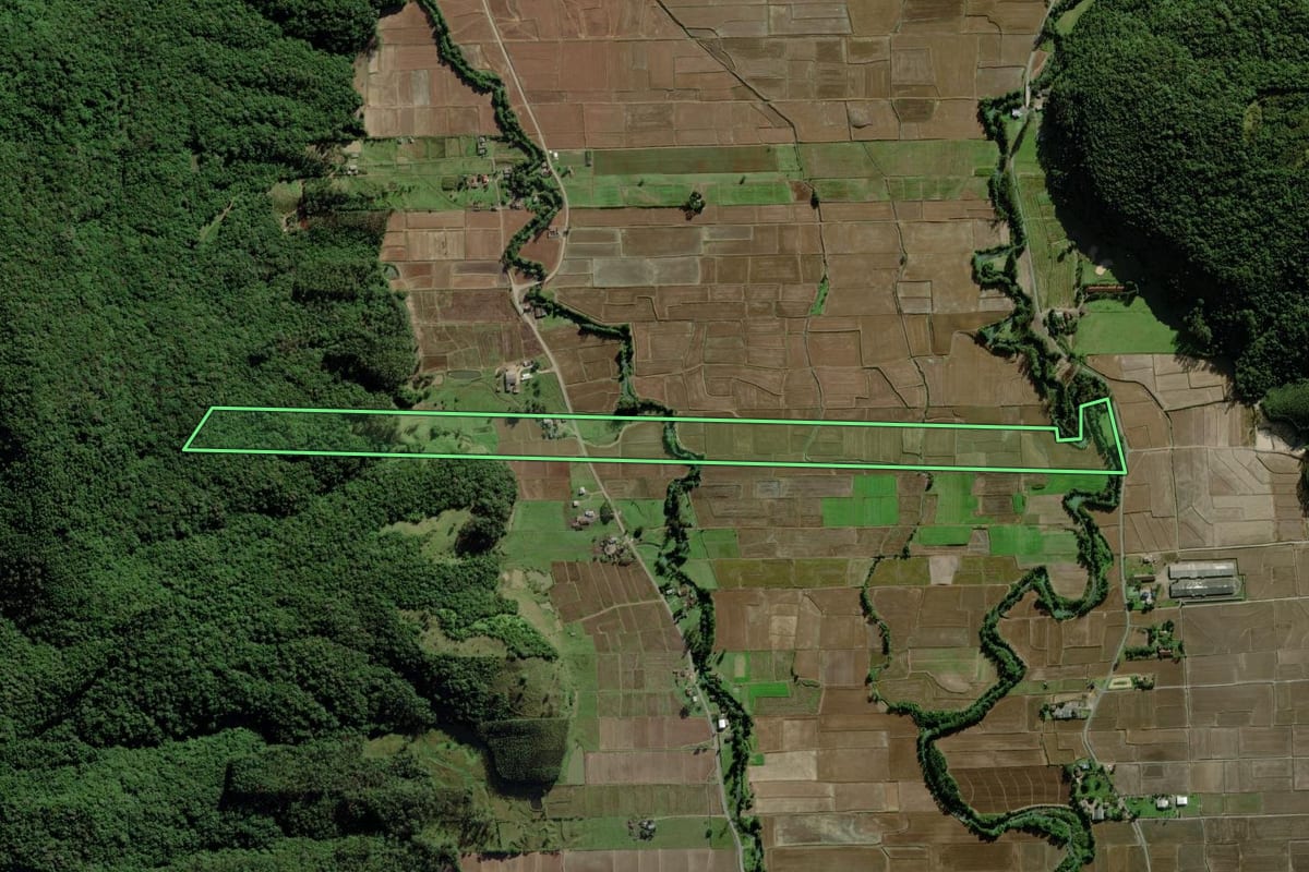 Imagem de satélite do imóvel rural em Morro Grande (SC), com o contorno declarado no CAR desenhado por cima.