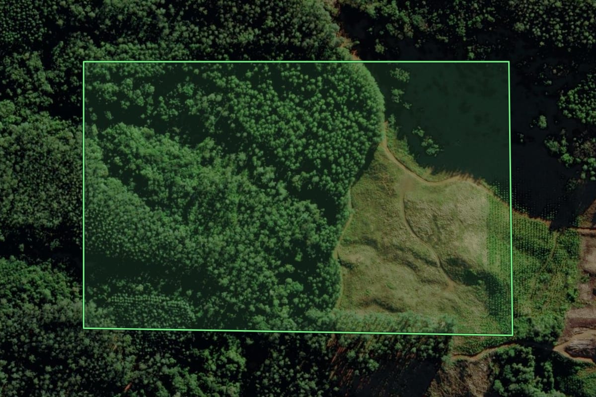 Imagem de satélite do imóvel rural em Morro Grande (SC), com o contorno declarado no CAR desenhado por cima.