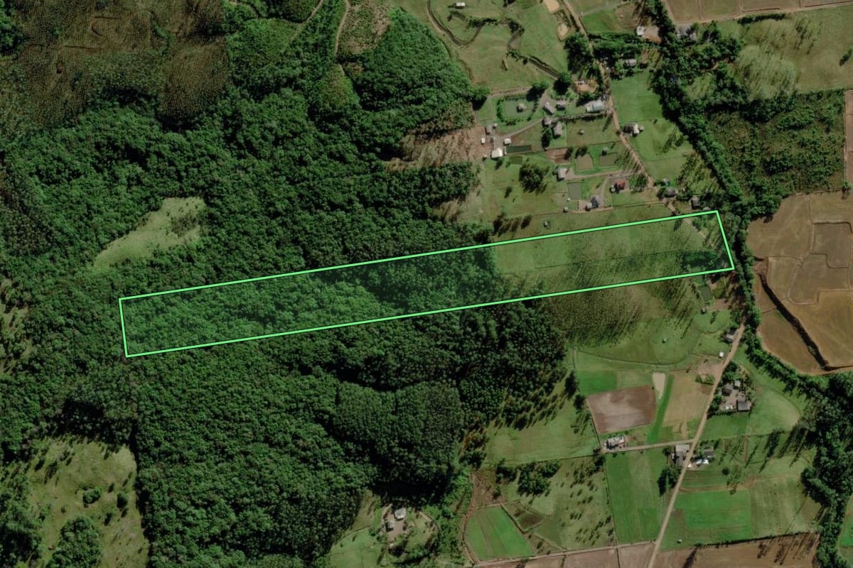 Imagem de satélite do imóvel rural em Morro Grande (SC), com o contorno declarado no CAR desenhado por cima.