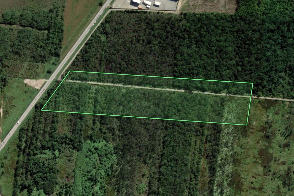 Imagem de satélite do imóvel rural em Navegantes (SC), com o contorno declarado no CAR desenhado por cima.