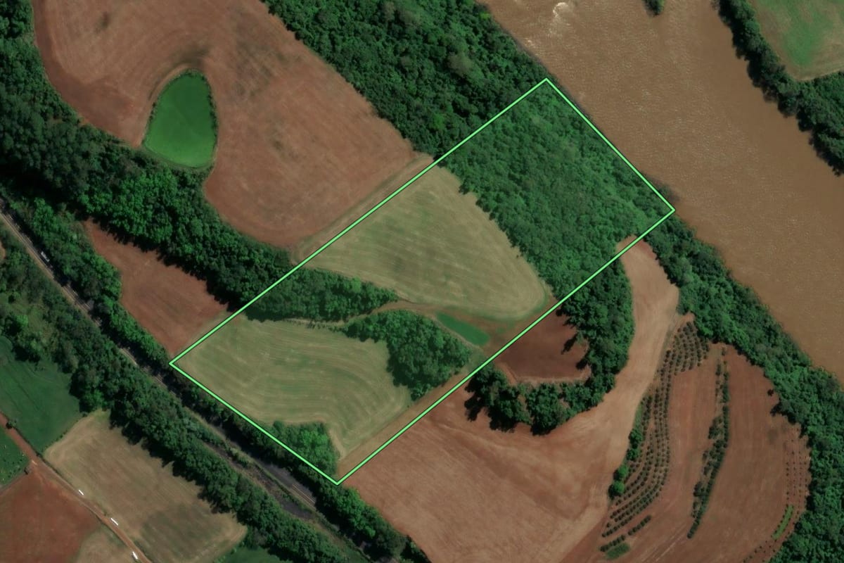 Imagem de satélite do imóvel rural em Nova Erechim (SC), com o contorno declarado no CAR desenhado por cima.