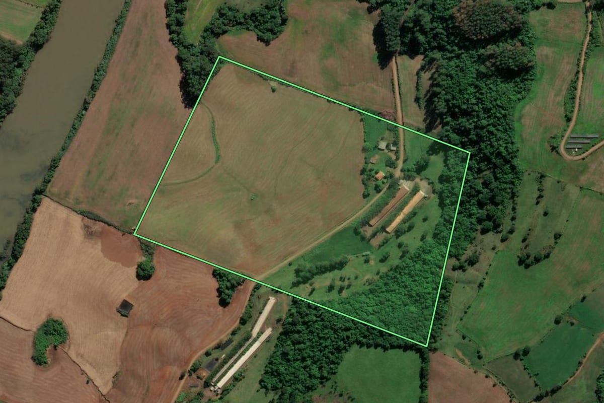 Imagem de satélite do imóvel rural em Nova Erechim (SC), com o contorno declarado no CAR desenhado por cima.