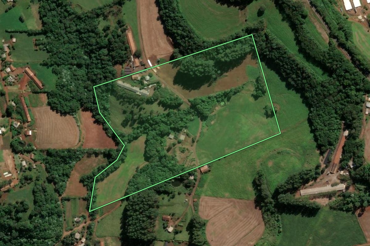 Imagem de satélite do imóvel rural em Nova Erechim (SC), com o contorno declarado no CAR desenhado por cima.