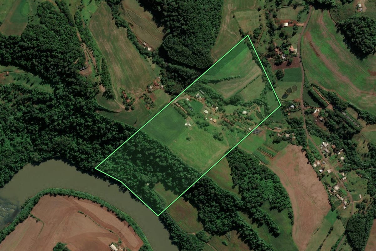 Imagem de satélite do imóvel rural em Nova Erechim (SC), com o contorno declarado no CAR desenhado por cima.