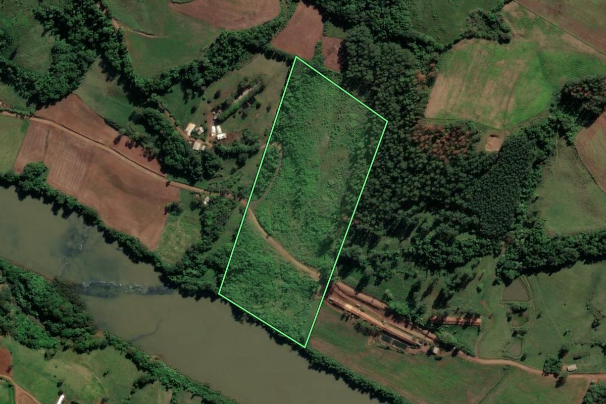 Imagem de satélite do imóvel rural em Nova Erechim (SC), com o contorno declarado no CAR desenhado por cima.