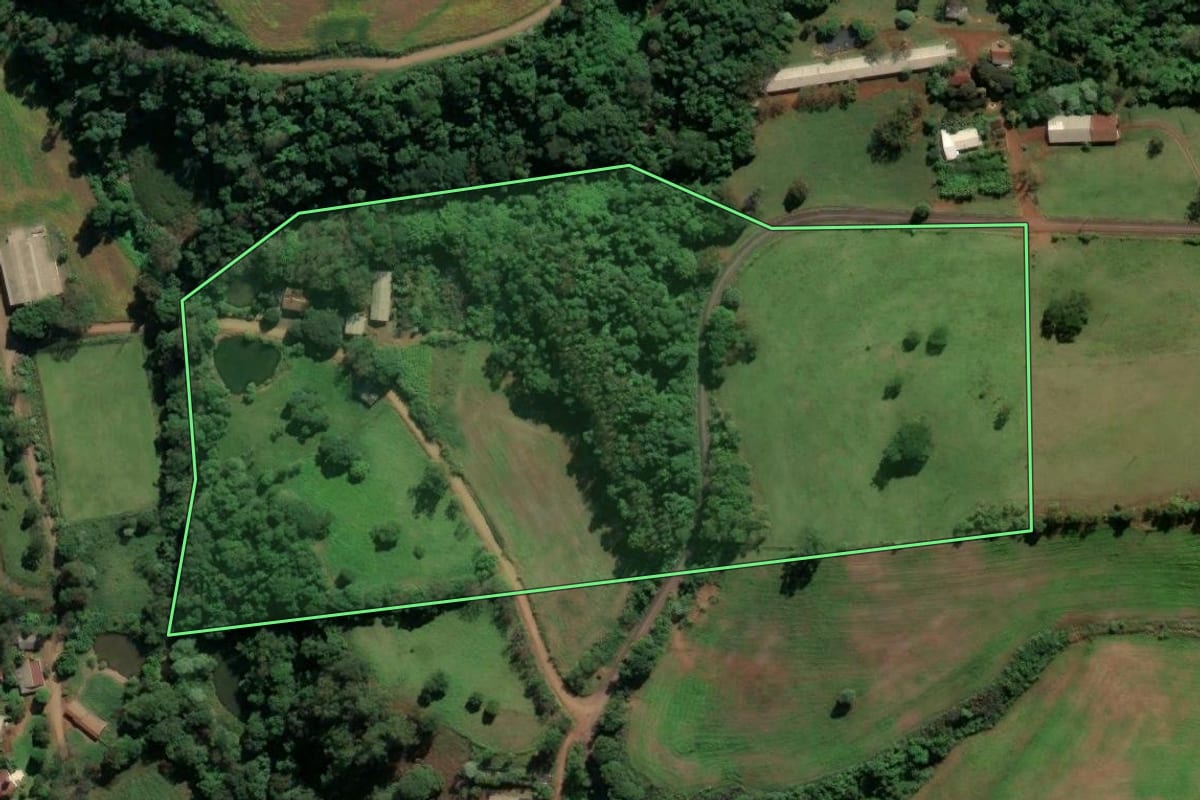 Imagem de satélite do imóvel rural em Nova Erechim (SC), com o contorno declarado no CAR desenhado por cima.