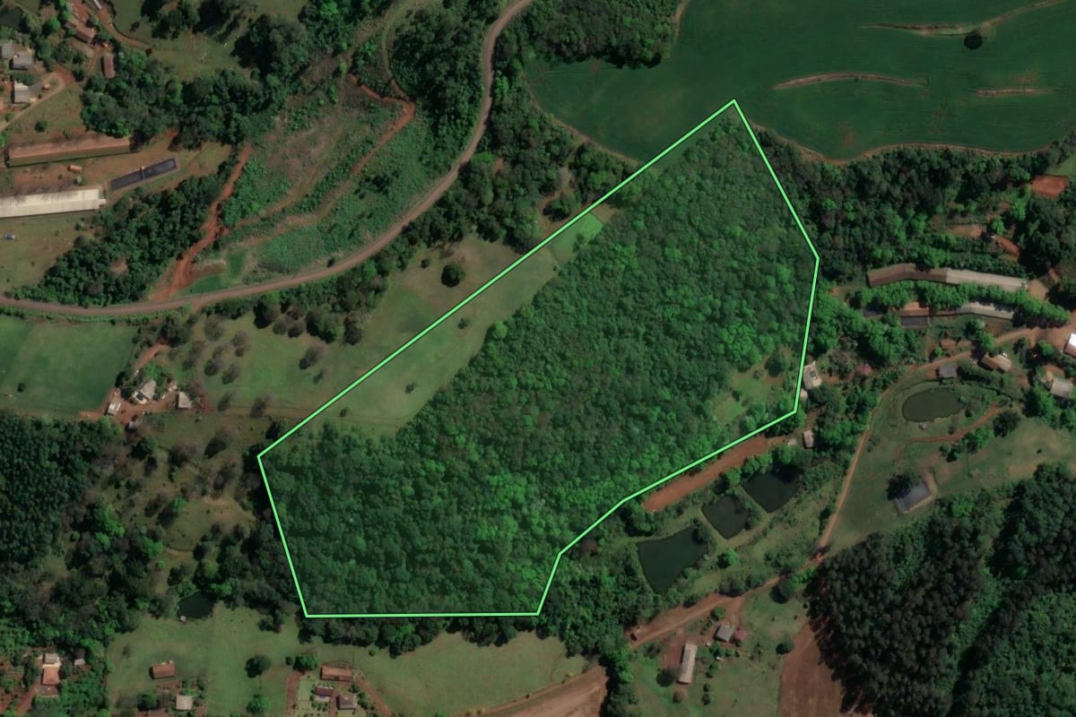 Imagem de satélite do imóvel rural em Nova Itaberaba (SC), com o contorno declarado no CAR desenhado por cima.