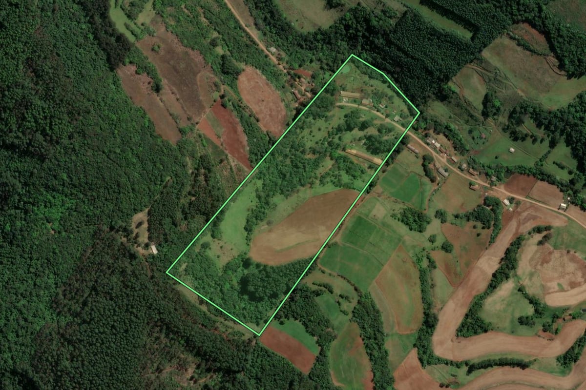 Imagem de satélite do imóvel rural em Nova Itaberaba (SC), com o contorno declarado no CAR desenhado por cima.