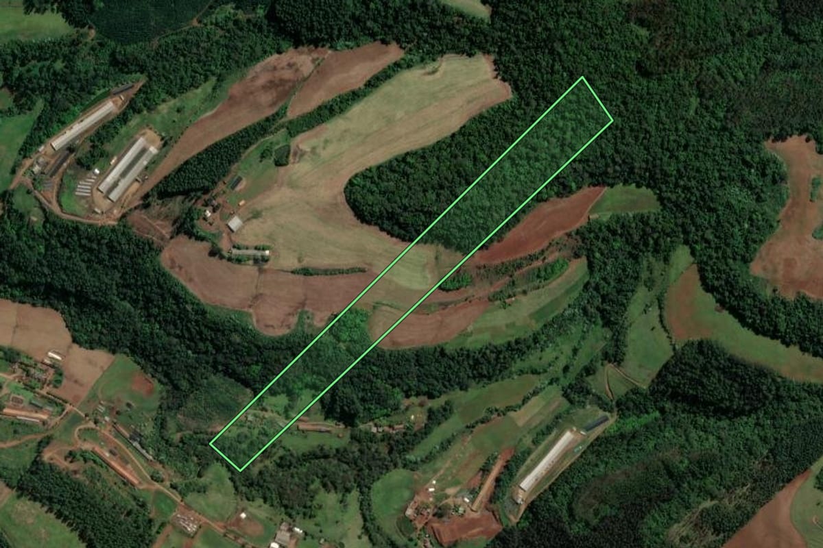 Imagem de satélite do imóvel rural em Nova Itaberaba (SC), com o contorno declarado no CAR desenhado por cima.
