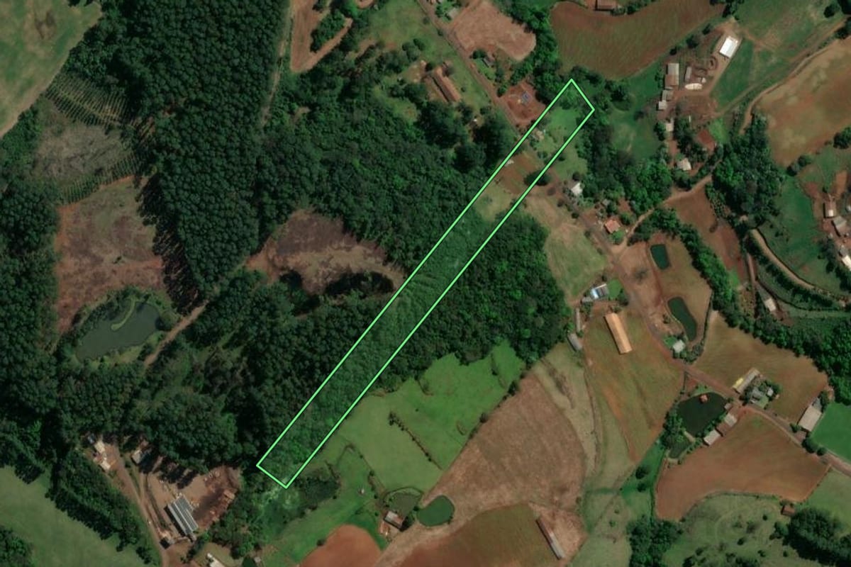 Imagem de satélite do imóvel rural em Nova Itaberaba (SC), com o contorno declarado no CAR desenhado por cima.