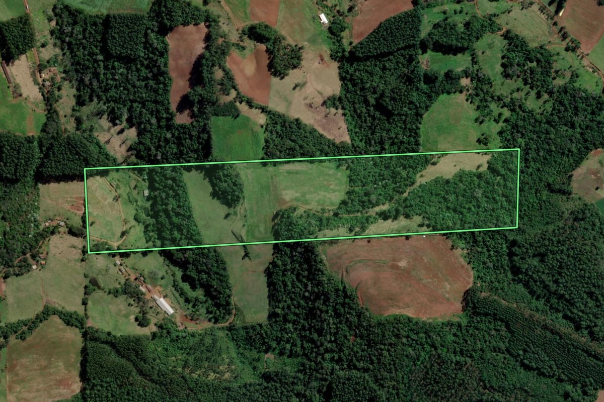 Imagem de satélite do imóvel rural em Nova Itaberaba (SC), com o contorno declarado no CAR desenhado por cima.