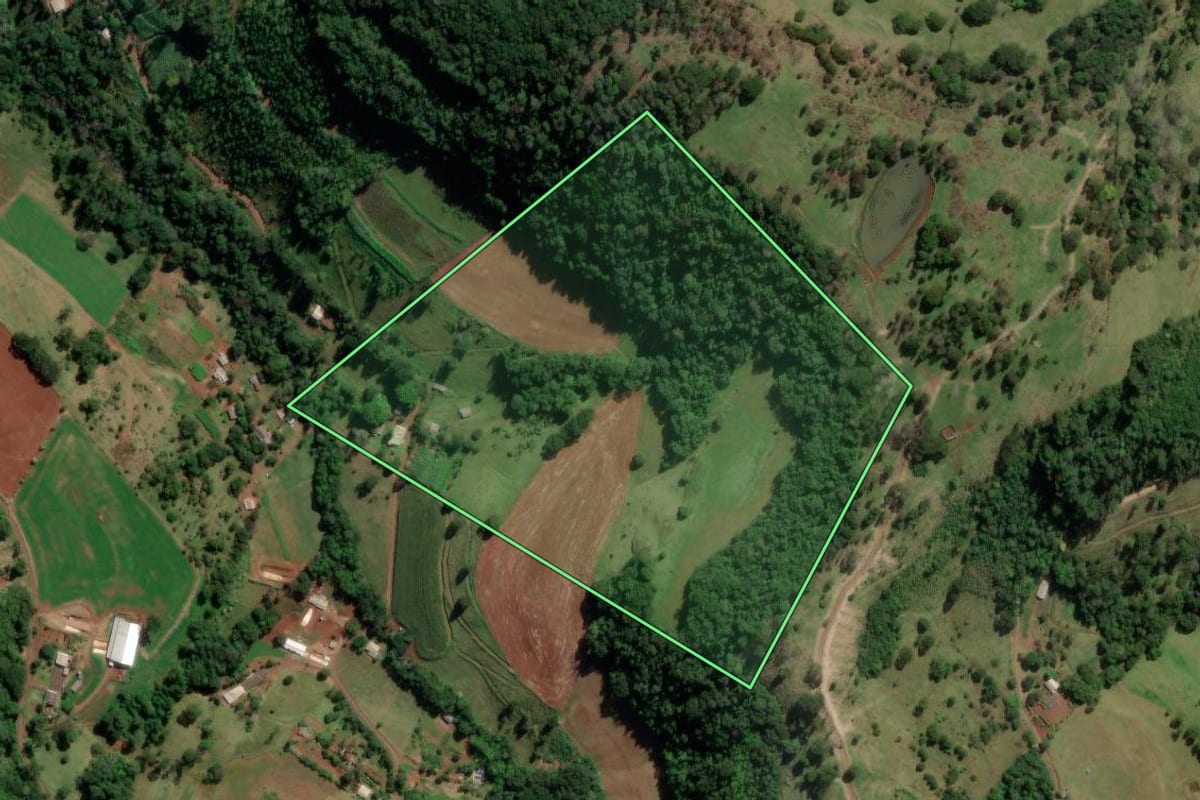Imagem de satélite do imóvel rural em Nova Itaberaba (SC), com o contorno declarado no CAR desenhado por cima.