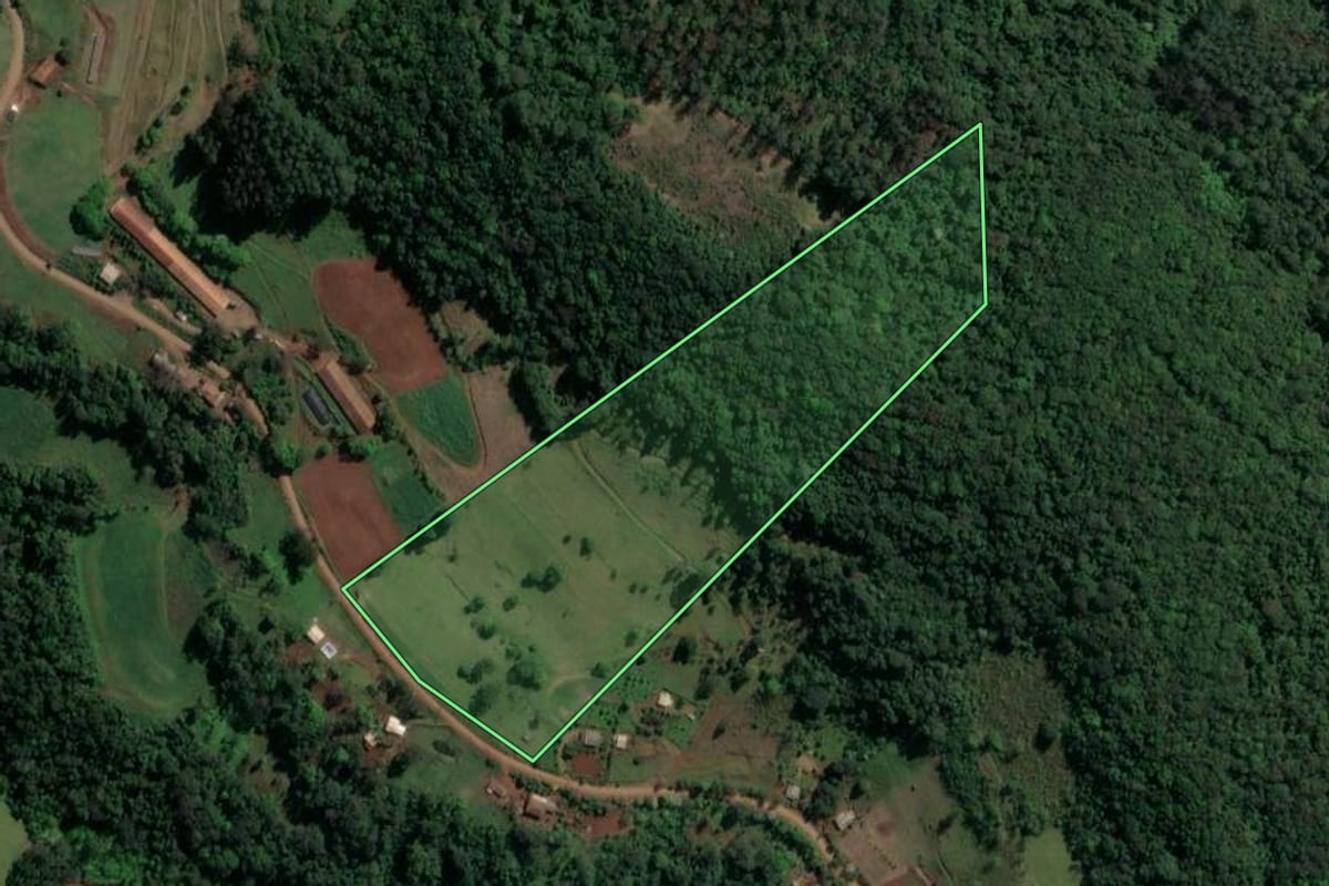 Imagem de satélite do imóvel rural em Nova Itaberaba (SC), com o contorno declarado no CAR desenhado por cima.