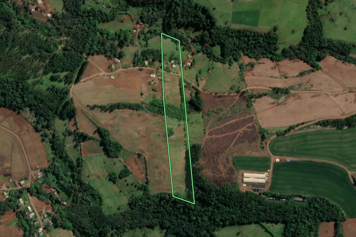 Imagem de satélite do imóvel rural em Nova Itaberaba (SC), com o contorno declarado no CAR desenhado por cima.