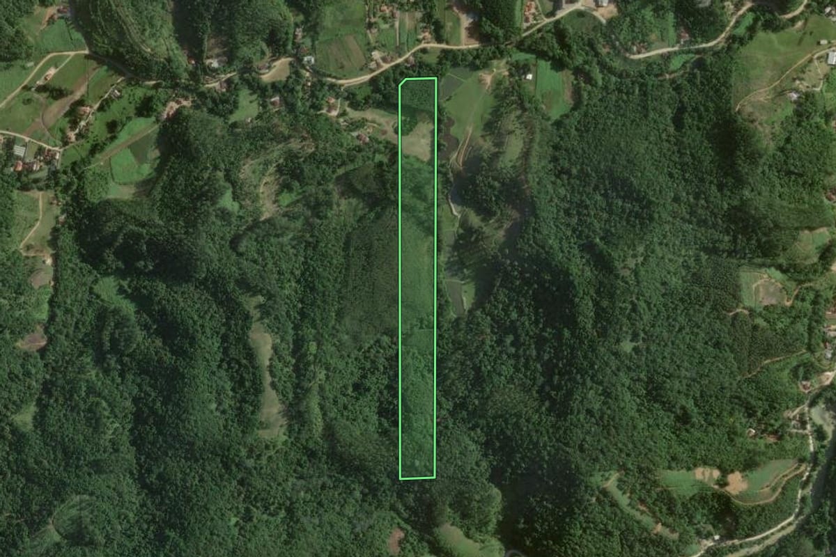 Imagem de satélite do imóvel rural em Nova Trento (SC), com o contorno declarado no CAR desenhado por cima.