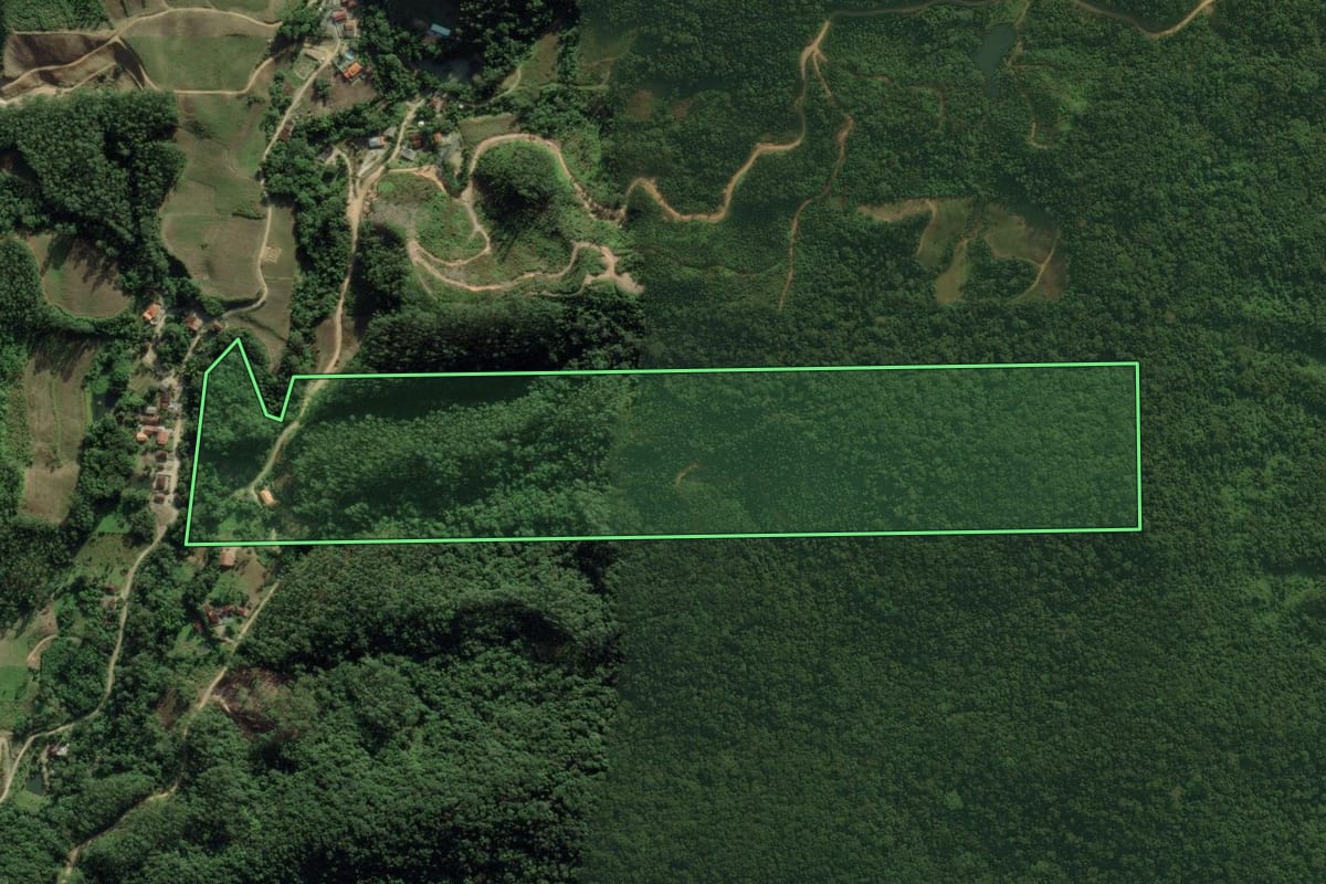 Imagem de satélite do imóvel rural em Nova Trento (SC), com o contorno declarado no CAR desenhado por cima.