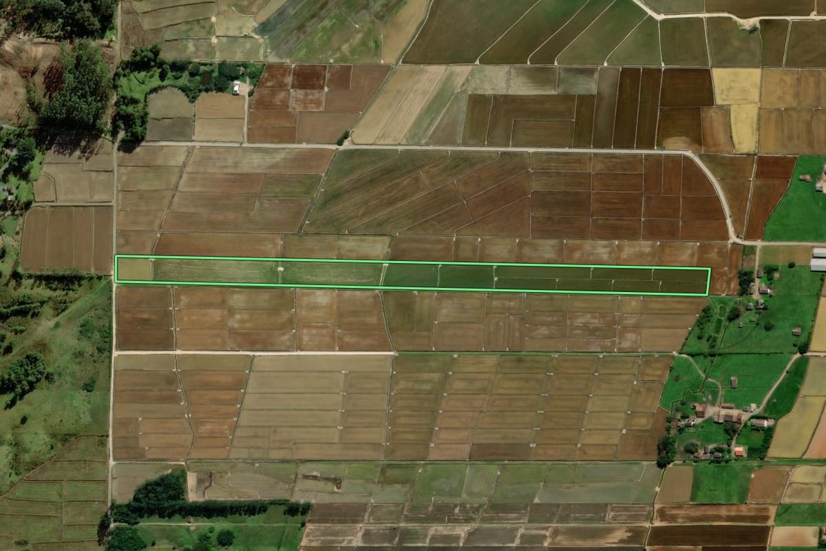 Imagem de satélite do imóvel rural em Nova Veneza (SC), com o contorno declarado no CAR desenhado por cima.